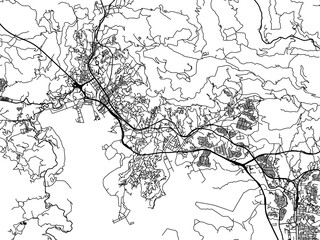 Vector road map of the city of  Sasebo in Japan with black roads on a white background. 4:3 aspect ratio.