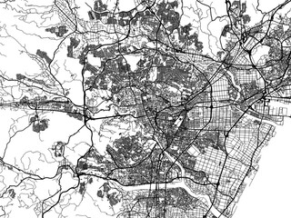 Vector road map of the city of  Sendai in Japan with black roads on a white background. 4:3 aspect ratio.