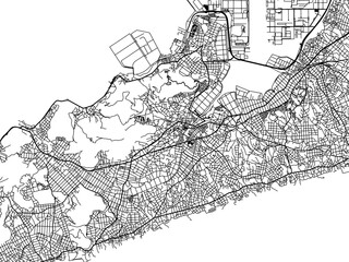 Naklejka premium Vector road map of the city of Tahara in Japan with black roads on a white background. 4:3 aspect ratio.