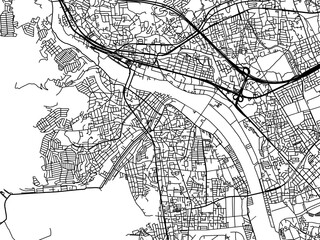 Vector road map of the city of  Takarazuka in Japan with black roads on a white background. 4:3 aspect ratio.