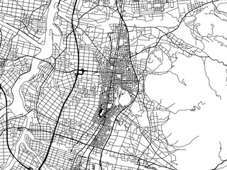 Vector road map of the city of  Tendo in Japan with black roads on a white background. 4:3 aspect ratio.