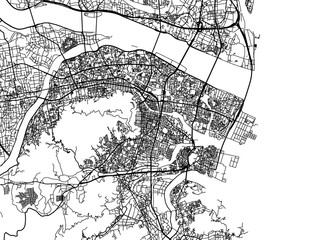 Obraz premium Vector road map of the city of Tokushima in Japan with black roads on a white background. 4:3 aspect ratio.