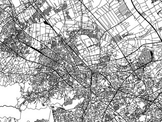 Vector road map of the city of  Tokorozawa in Japan with black roads on a white background. 4:3 aspect ratio.