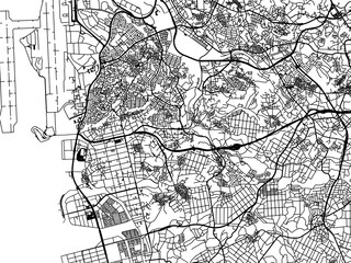 Obraz premium Vector road map of the city of Tomigusuku in Japan with black roads on a white background. 4:3 aspect ratio.