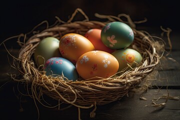 Fototapeta na wymiar Easter eggs basket.Ai generated 