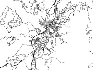 Obraz premium Vector road map of the city of Uwajima in Japan with black roads on a white background. 4:3 aspect ratio.