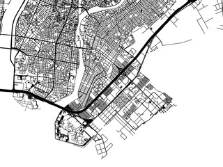 Vector road map of the city of  Urayasu in Japan with black roads on a white background. 4:3 aspect ratio.