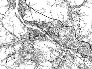 Vector road map of the city of  Ueda in Japan with black roads on a white background. 4:3 aspect ratio.