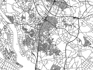 Naklejka premium Vector road map of the city of Ushiku in Japan with black roads on a white background. 4:3 aspect ratio.