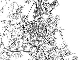 Vector road map of the city of  Yukuhashi in Japan with black roads on a white background. 4:3 aspect ratio.