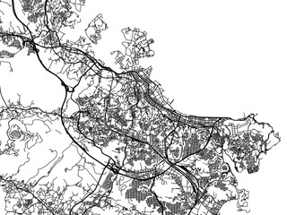 Vector road map of the city of  Yokosuka in Japan with black roads on a white background. 4:3 aspect ratio.