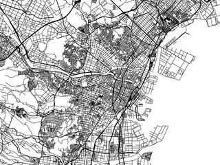 Vector road map of the city of  Yokkaichi in Japan with black roads on a white background. 4:3 aspect ratio.