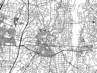 Fototapeta na wymiar Vector road map of the city of Yuki in Japan with black roads on a white background. 4:3 aspect ratio.