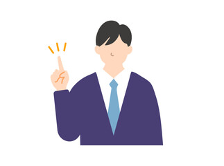 指差しをしてポイントを説明する日本人のビジネスマンのフラットな半身イラスト