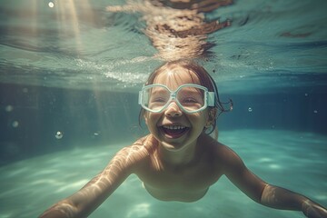 little girl deftly swim underwater in pool.AI Generated