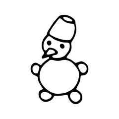 Snowman Black and White Coloring Book in Doodle Sketch Style. Hand Drawn Coloring Page for Kids with Snow Man Illustration.