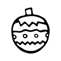 Christmas Ball Black and White Coloring Book in Doodle Sketch Style. Hand Drawn Coloring Page for Kids with xmas Ball Illustration.