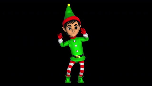 Cute elf dancing isolated with alpha channel. Seamless funny Christmas animation with transparency