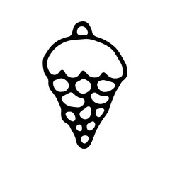 Christmas Tree Toy Black and White Coloring Book in Doodle Sketch Style. Hand Drawn Coloring Page for Kids with xmas fir cone Illustration.