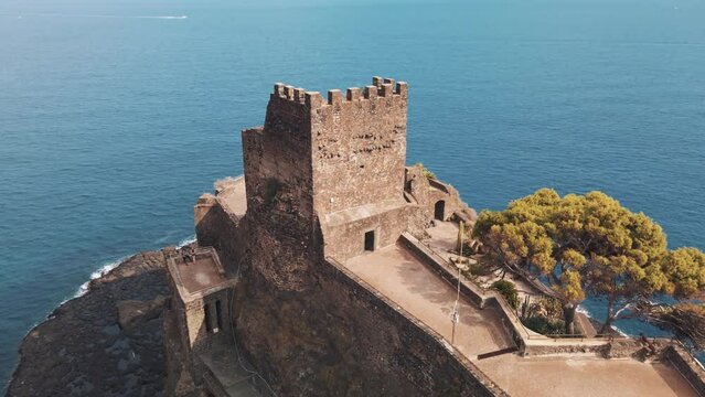 Aerial view of the marvellous Aci Castello in Catania, Norman Castle built on Lava rocks