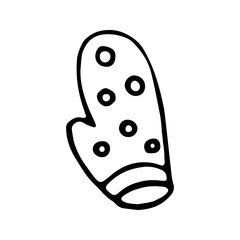 Christmas Mitten Black and White Coloring Book in Doodle Sketch Style. Hand Drawn Coloring Page for Kids with xmas Glove Illustration.