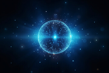 Abstract Blue Glowing Sphere Particles Dots Waves Digital Technology Background