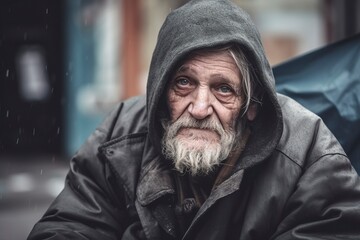 Close up portrait of old homeless alcoholic man.AI Generated