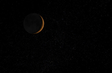 Waxing Crescent moon taken October 17, 2023 above Ottawa, Canada against a starry black background.