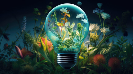 Obraz na płótnie Canvas light bulb with flowers, eco energy concept