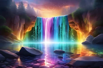 Fotobehang rainbow over the waterfall © hong