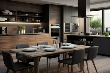 Fototapeta na wymiar Modern kitchen-dining (close-up) - 3D visualization. Generative AI