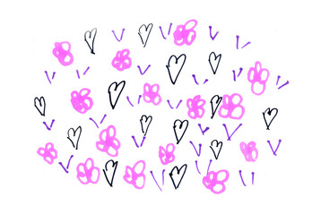 Pink hearts with strokes. Abstract backgrounds and wallpapers. Illustration