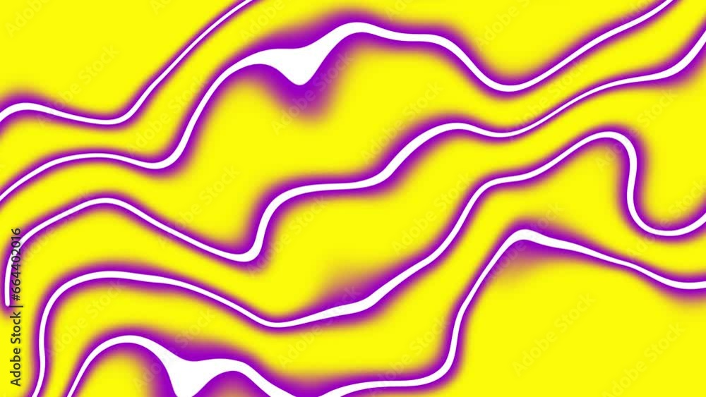 Poster abstract purple wavy neon lines on yellow background. animated loop background video.