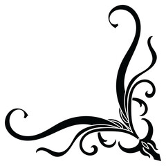 Thin line vintage corner. Medieval period of the Victorian dynasty. Fancy black monogram frame design element abstract icon collection Flower simple symbol