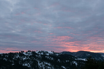 Stunning view to the mountains of Vasilitsa ski resort, Grevena, Greece, very early in the morning