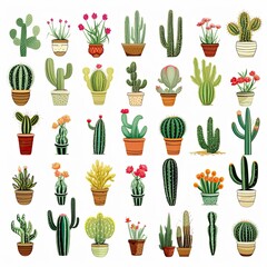 The Cactus set on white background. Clipart illustrations.