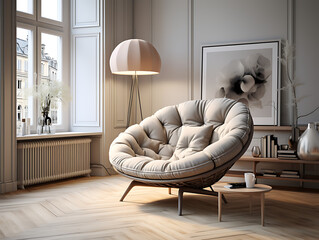 Modern Living Room with Ash Grey Walls and Balloon Chair