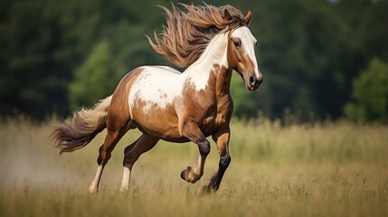 Obraz na płótnie Canvas Horses running in the meadow . Generative AI