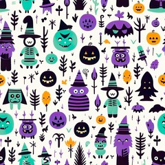 halloween pattern with ghosts/generative AI/cute image