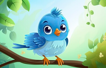 Naklejka premium Cute little bird with a nature background.