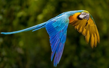 Schöner bunter Papagei im Flug