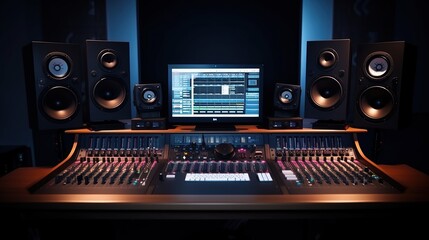 Modern Music Recording Studio .Control Desk . Generative AI - obrazy, fototapety, plakaty