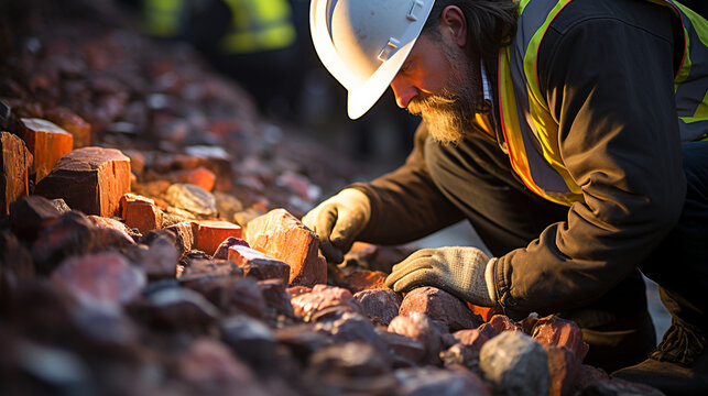 A close-up of a geologist examining core samples, searching for mineral deposits deep within the earth