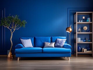 Modern Living Room with Laminate Floor and Royal Blue Walls