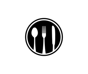 Restaurant icon. Food, plate, fork, knife, spoon, cutlery icon vector design and illustration.