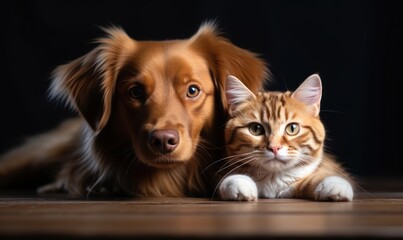 Dog And Cat Above White Banner