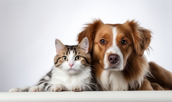 Dog And Cat Above White Banner