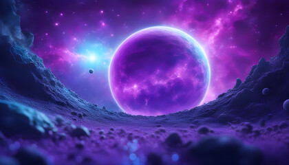 planet in space landscape with blue and violet colors