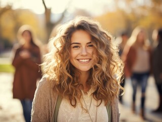 Obraz premium Young Woman With Friends In Background