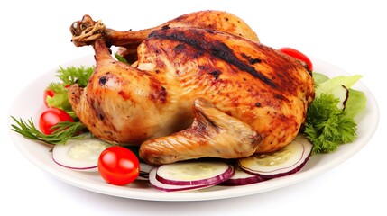 roasted chicken, grilled chicken, whole fried chicken. white background . Generative AI